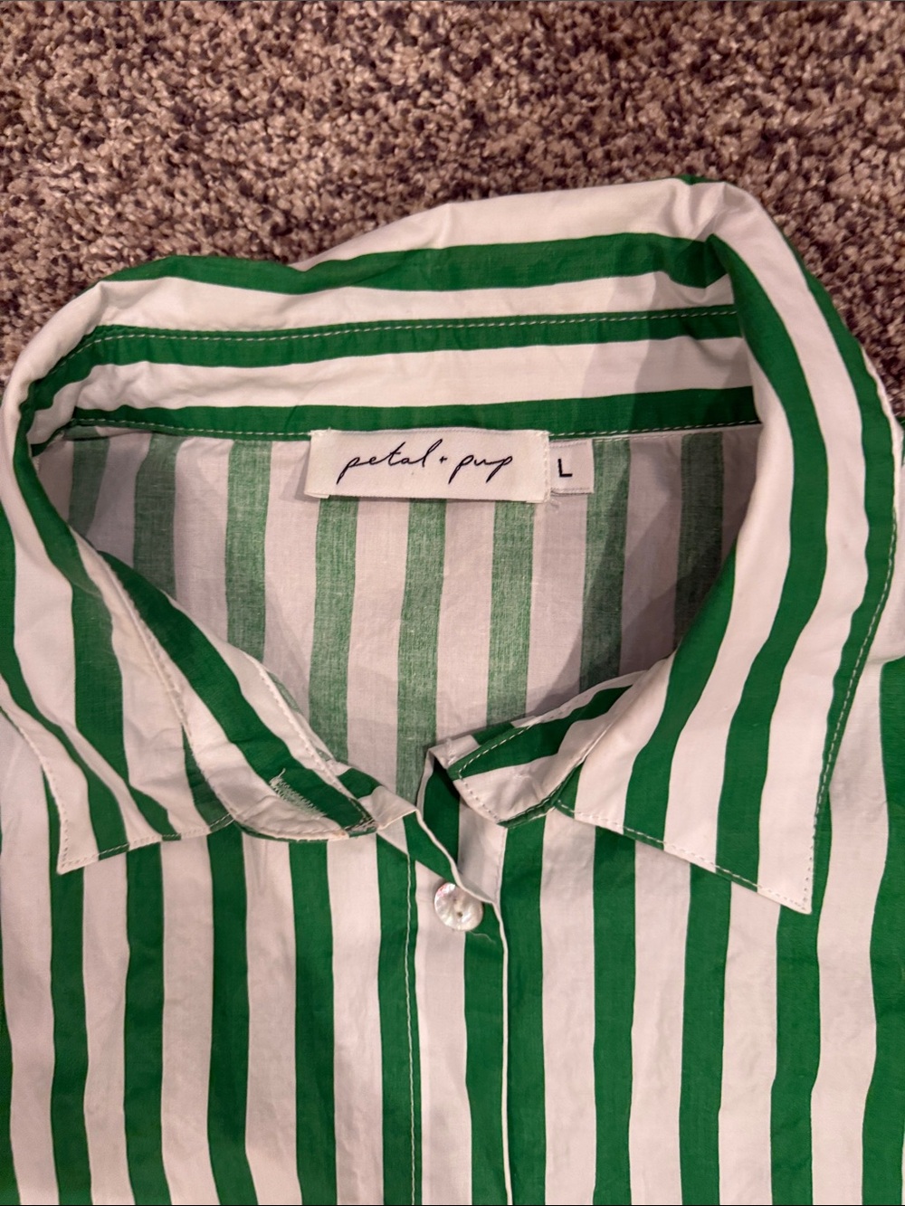 Petal & Pup Green and White Vertical Stripe Maxi Shirt Dress - Picture 2 of 6